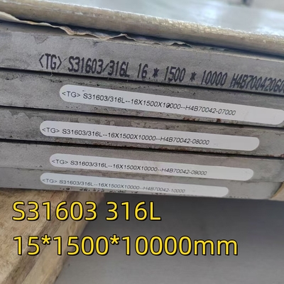 S31603 ASTM A240 AISI 316L DIN 1.4404 16*1500*10000MM NO.1 Oberfläche für Druckbehälter