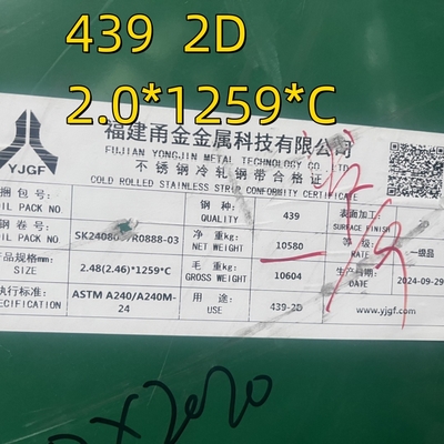 ASTM A240/A240M INOX 439 Kaltgewalzte Edelstahlplatte aus Metall SUS439 1.4510 2.5*1219mm