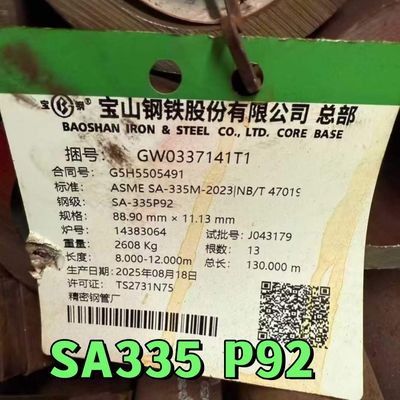 Kalt gezogenes ASME A335 P92 nahtloses Ferrit-Stahlrohr 89*11.13mm für den Hochtemperaturdienst