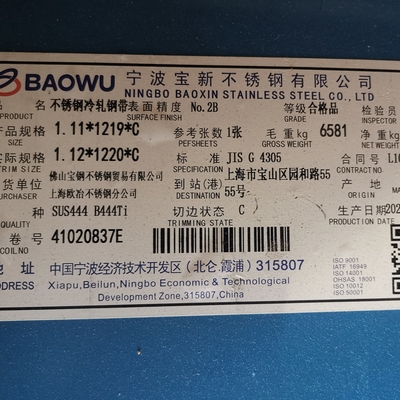 SUS444 2B S44400 EN1.4376 AISI 444 Edelstahlblech 1,0* 1000mm Breite 1219mm