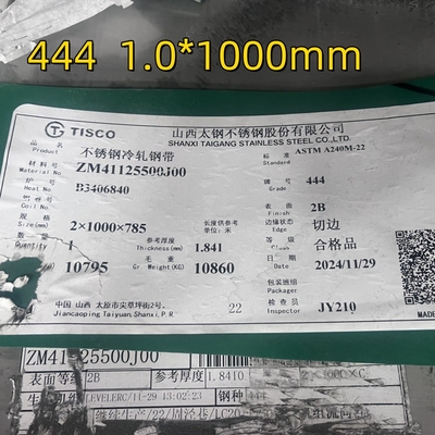 SUS444 2B S44400 EN1.4376 AISI 444 Edelstahlblech 1,0* 1000mm Breite 1219mm